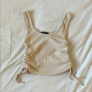F21 Beige Side Ruched Tank Top